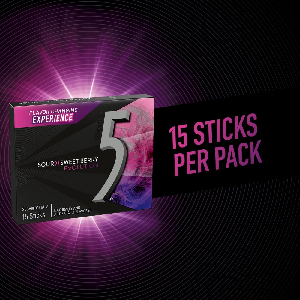 5 GUM Evolution Sour to Sweet Berry Flavor Changing Sugar Free Chewing Gum, 15-Stick Pack, 10 Count - Image 4