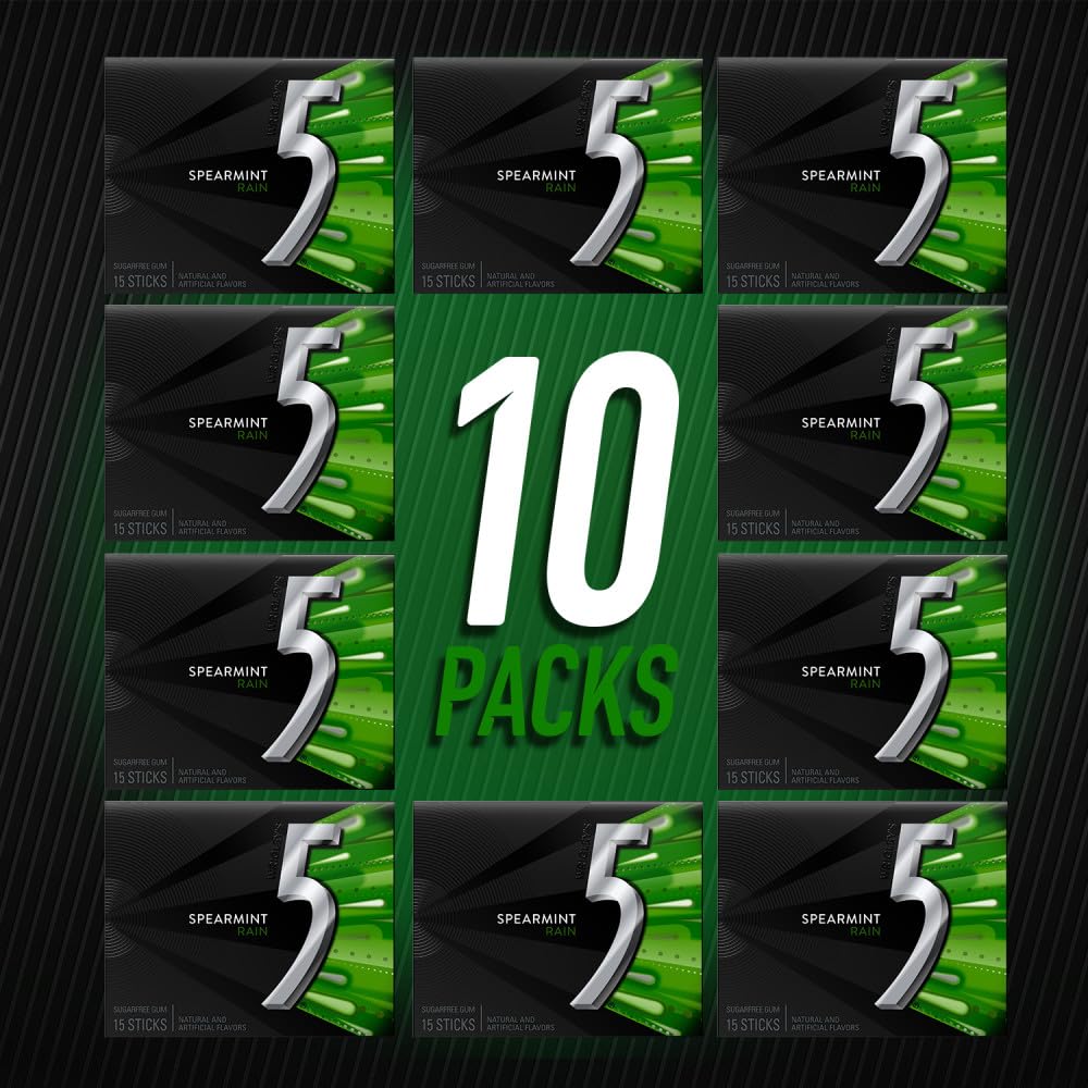 5 Gum Spearmint Rain Sugar Free Chewing Gum Bulk, 15 Stick Box (Pack of 10) - Image 4