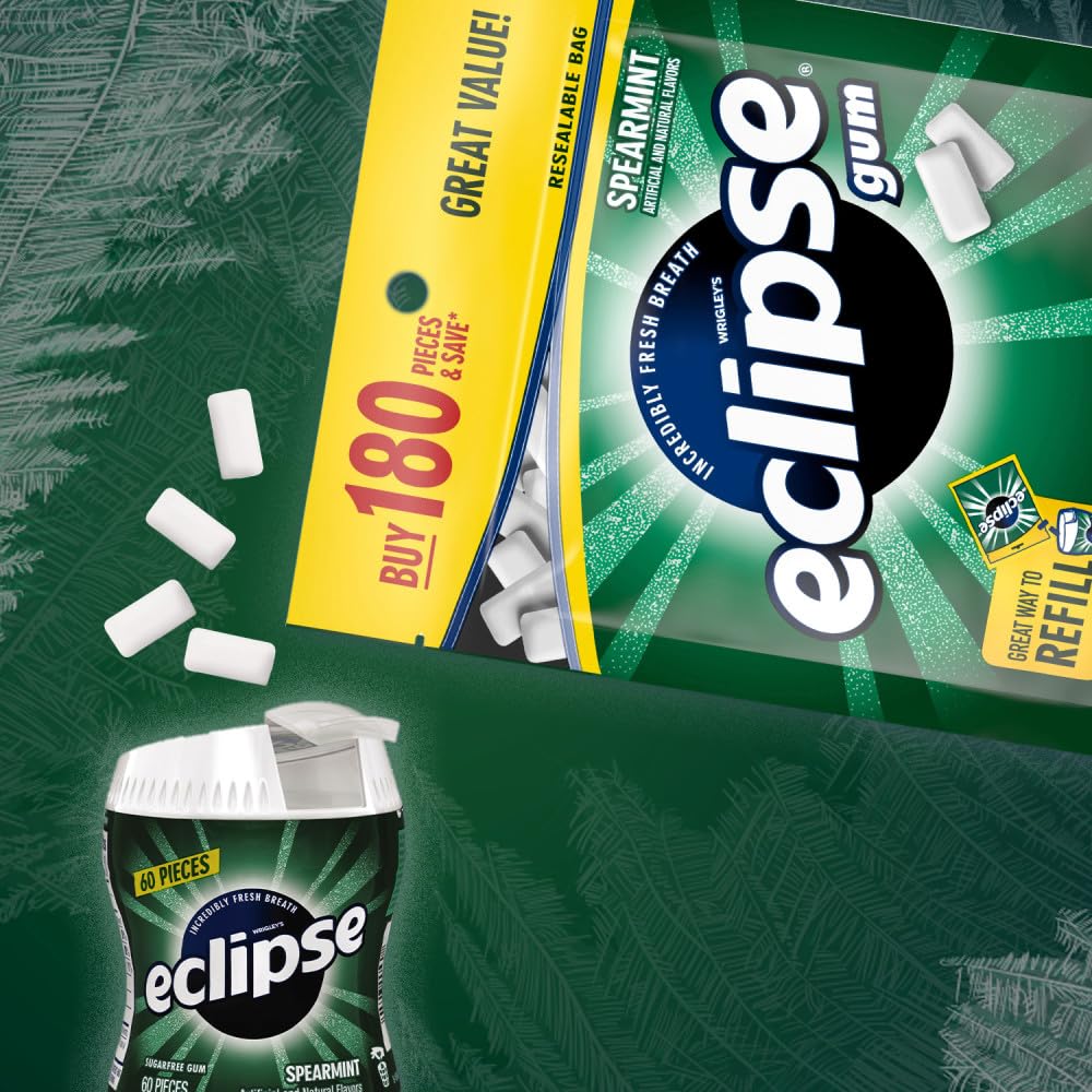 ECLIPSE Spearmint Chewing Gum Sugar Free, Mint Gum Bulk Pack, 8.8 Ounce (180 Piece Bag) - Image 6