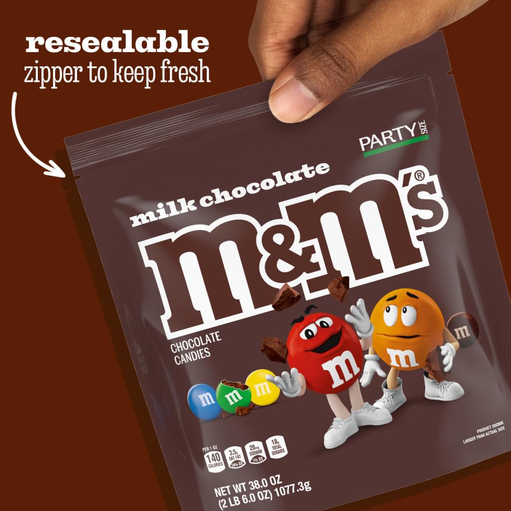 M&M'S Milk Chocolate Candy, Party Size, 2.4 lb Resealable Bag for Parties, Baking & Sharing - Image 4