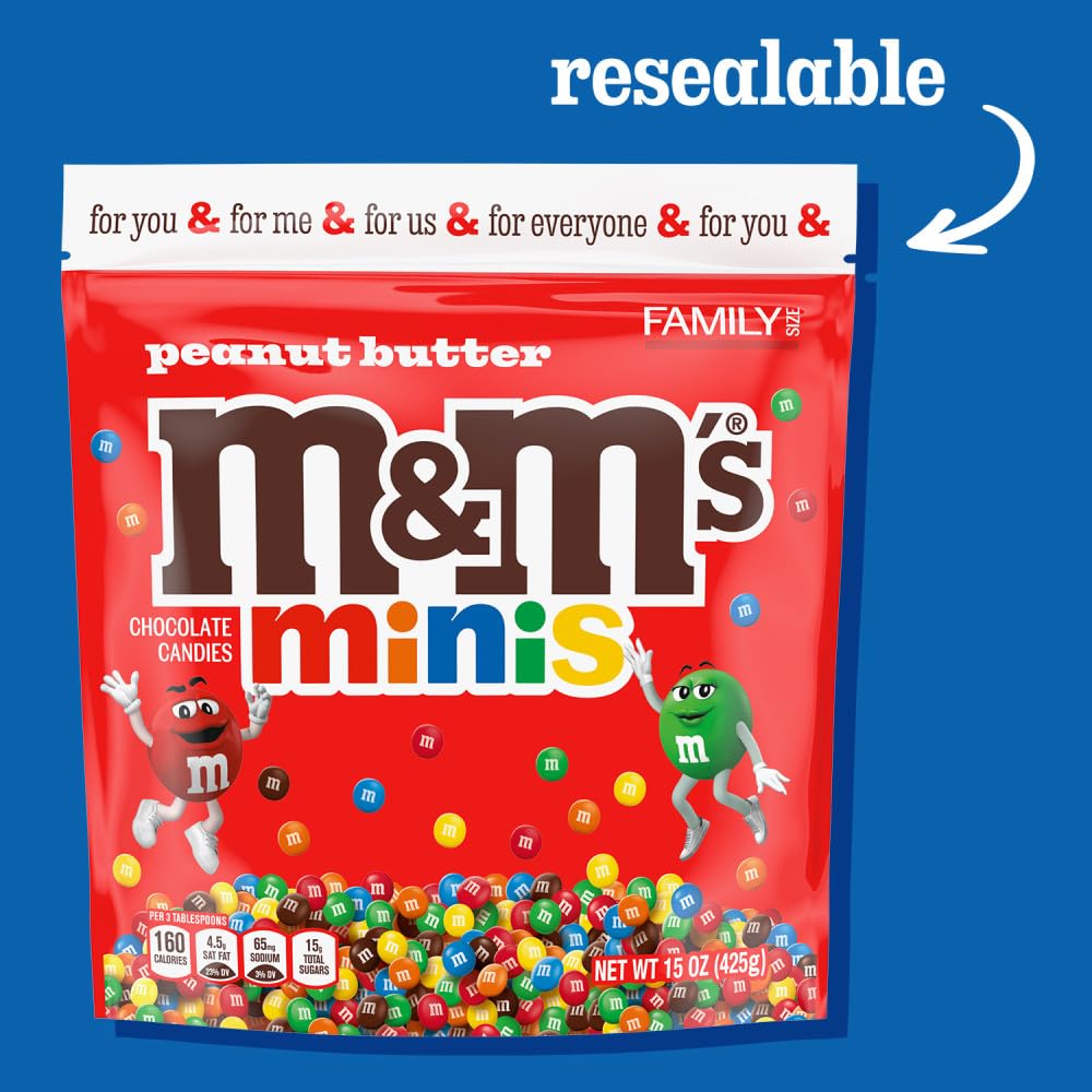 M&M'S Minis Peanut Butter Candy, Family Size, 15 Oz Bulk Resealable Bag (Pack of 2) - Image 5