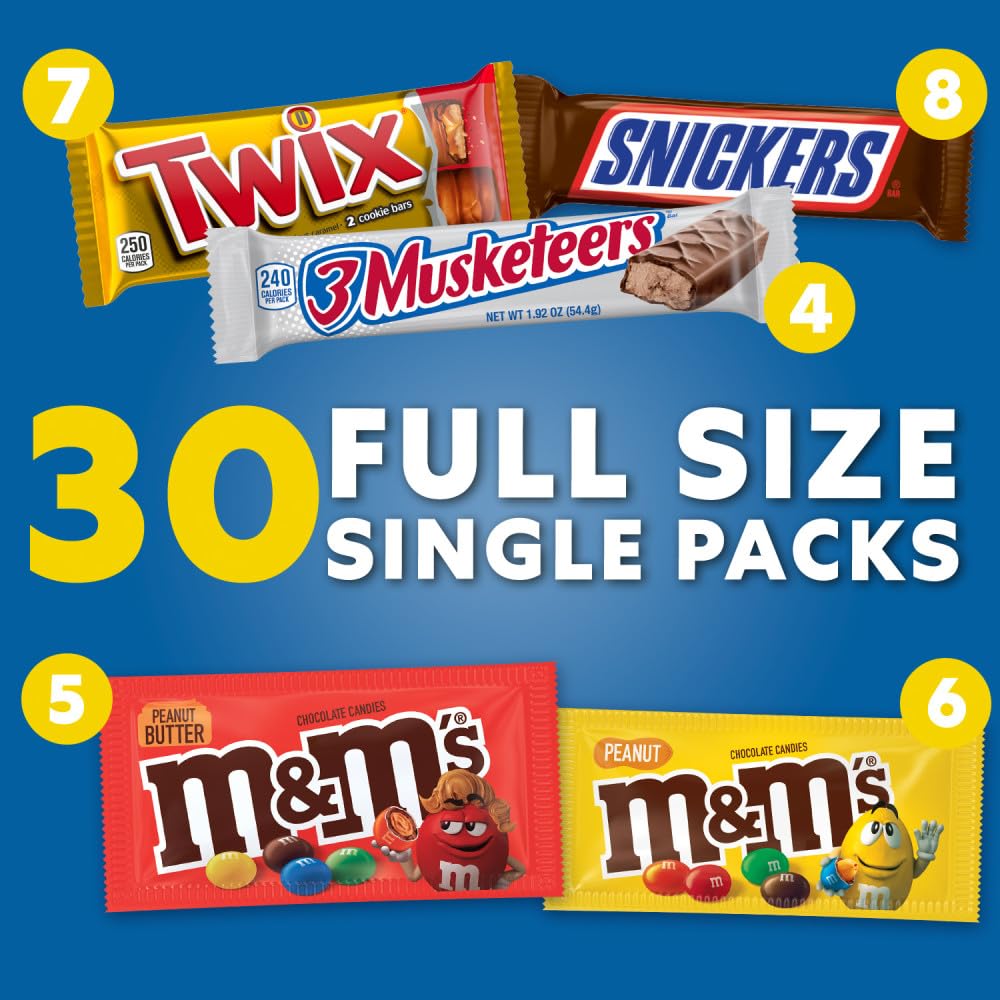 MARS CHOCOLATE SNICKERS, TWIX, MILKY WAY & 3 MUSKETEERS, Bulk Milk Chocolate Full Size Candy Bars, Halloween Chocolate Candy Variety Pack, 53.68 oz, 30 Bars - Image 4