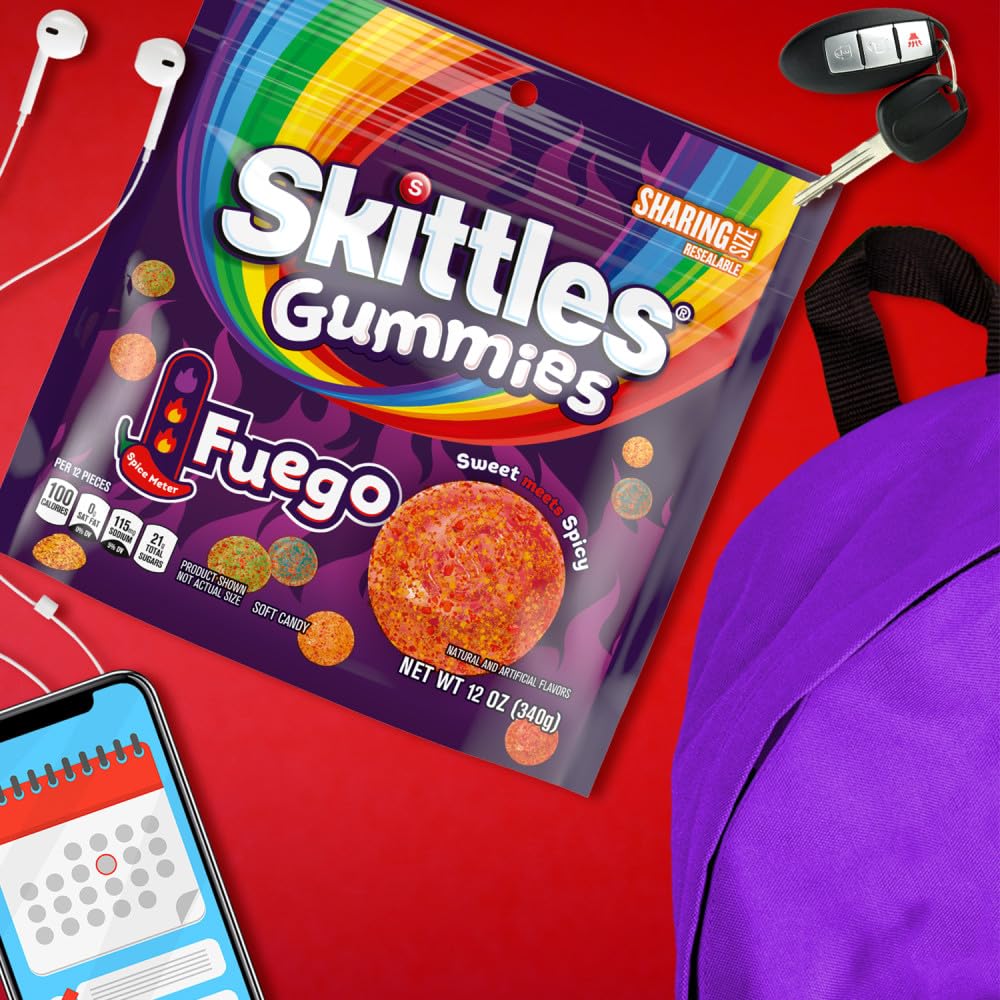 SKITTLES GUMMIES Fuego Sweet and Spicy Gummy Candy, Sharing Size, 12 Oz Resealable Bag - Image 6