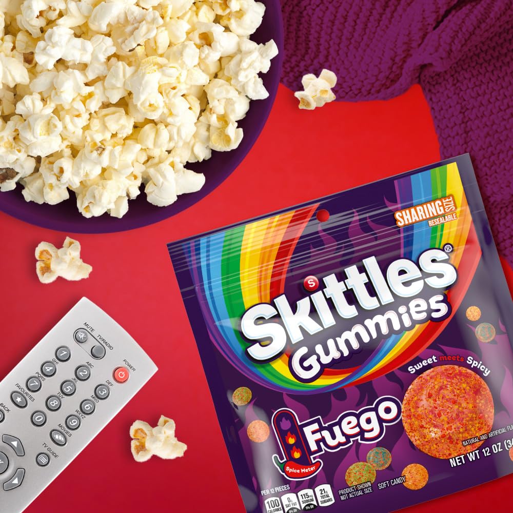 SKITTLES GUMMIES Fuego Sweet and Spicy Gummy Candy, Sharing Size, 12 Oz Resealable Bag - Image 8