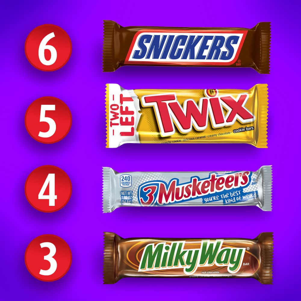 SNICKERS, TWIX, MILKY WAY & 3 MUSKETEERS Individually Wrapped Variety Pack Full Size Milk Chocolate Candy Bars Bulk Assortment, 33.31 oz, 18 Bars - Image 5