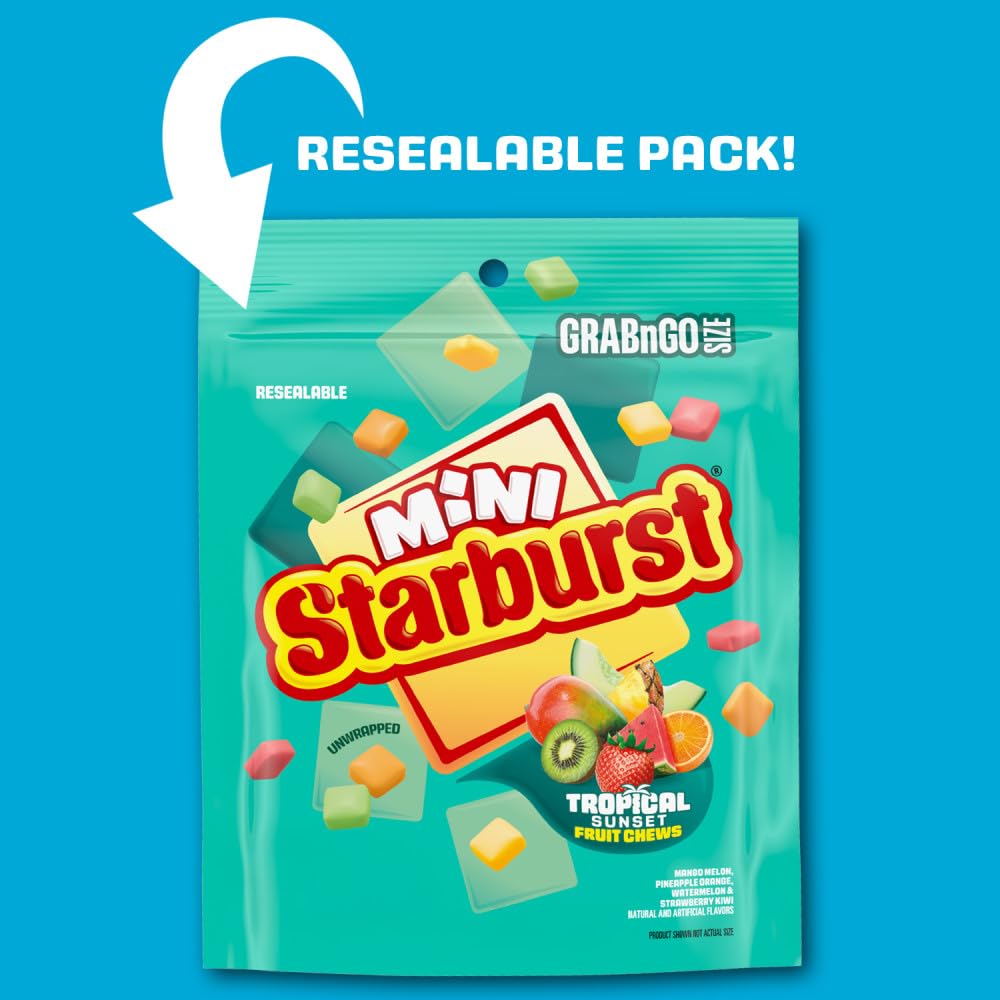 STARBURST MINIS Tropical Sunset Chewy Candy Movie Night Concession, Road Trip Snack Fruit Chews, Grab'N'Go, 7.2 Oz Bag, 8 Pack - Image 6