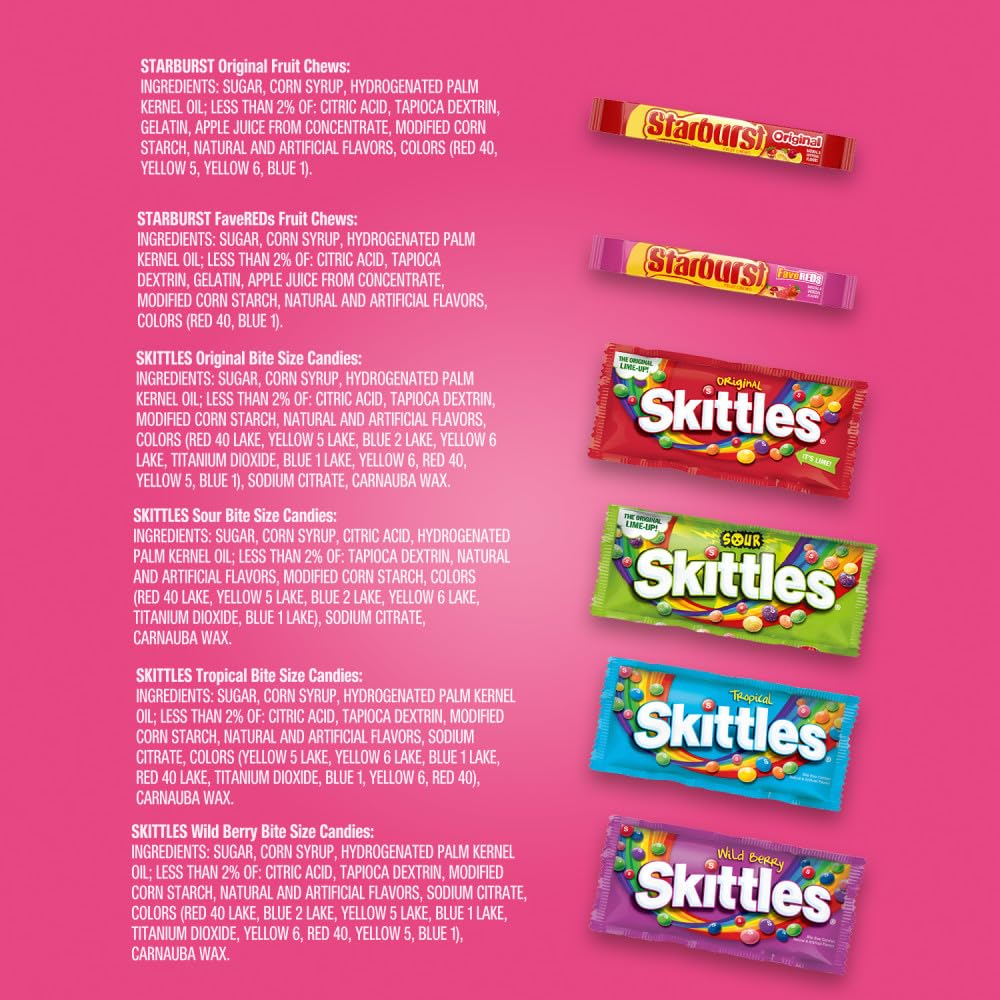 STARBURST Original & FaveRed and SKITTLES Original, Wild Berry, Sour and Tropical Chewy Candy Full Size Travel Essentials Variety Pack, 30 Count Bulk Box - Image 8